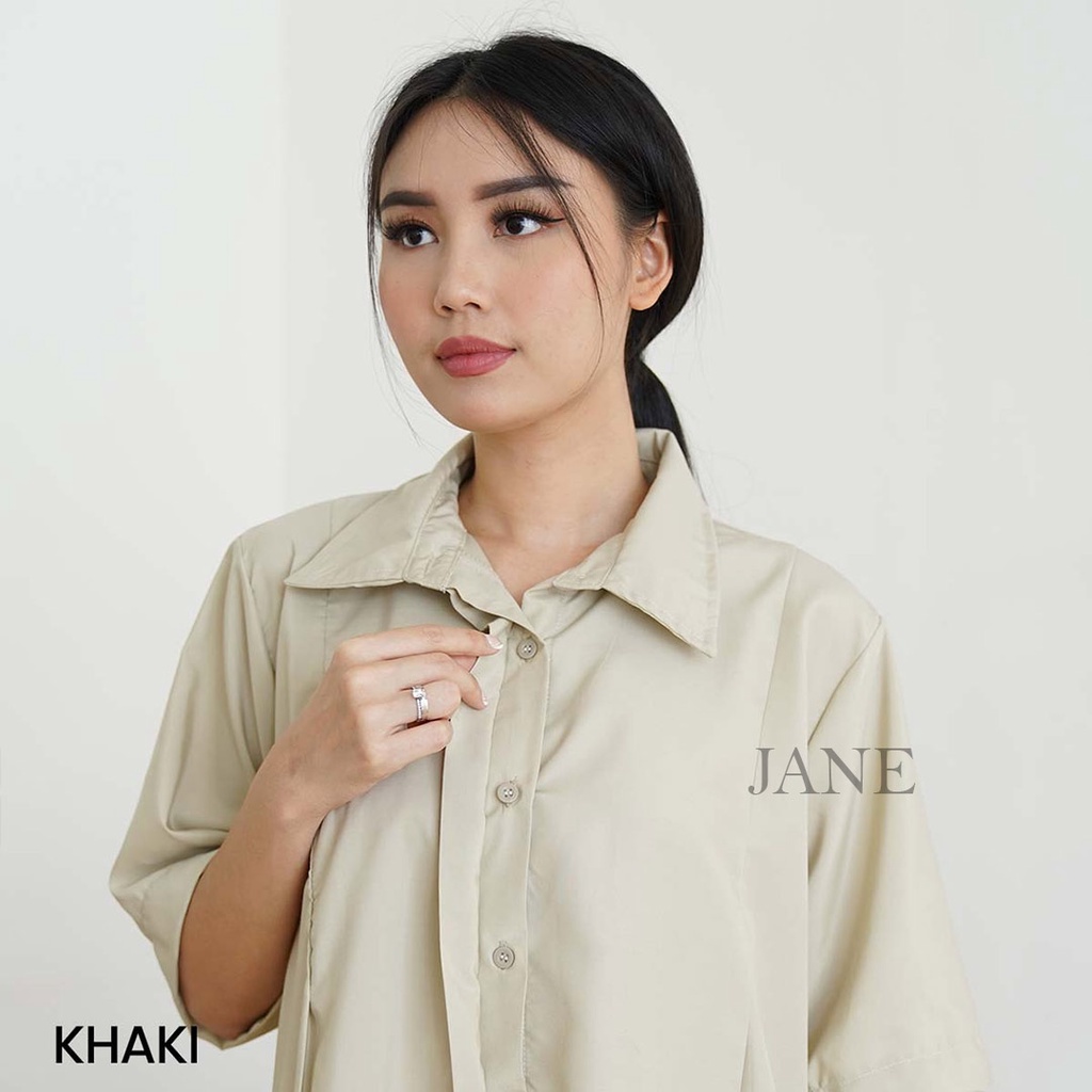 JANE COLLECTION || Dress Oversize Kancing Depan Kemeja Kantor Wanita Basic Cotton Casual Midi Ukuran Bigsize Jumbo Loose Dress Katun Milly