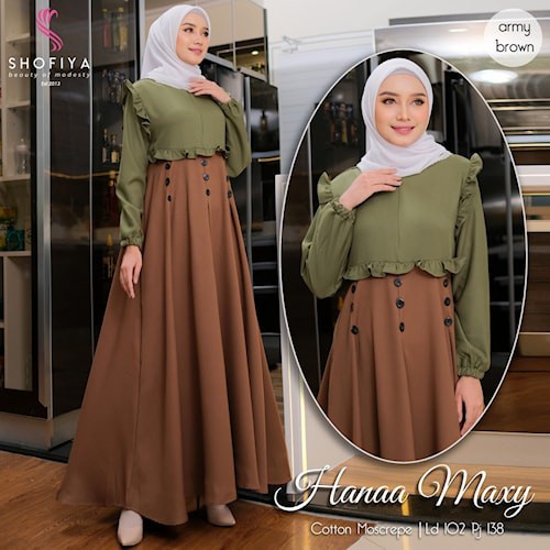 Gamis syari wanita muslim terbaru setelan dress kondangan murah - army brown E0C4