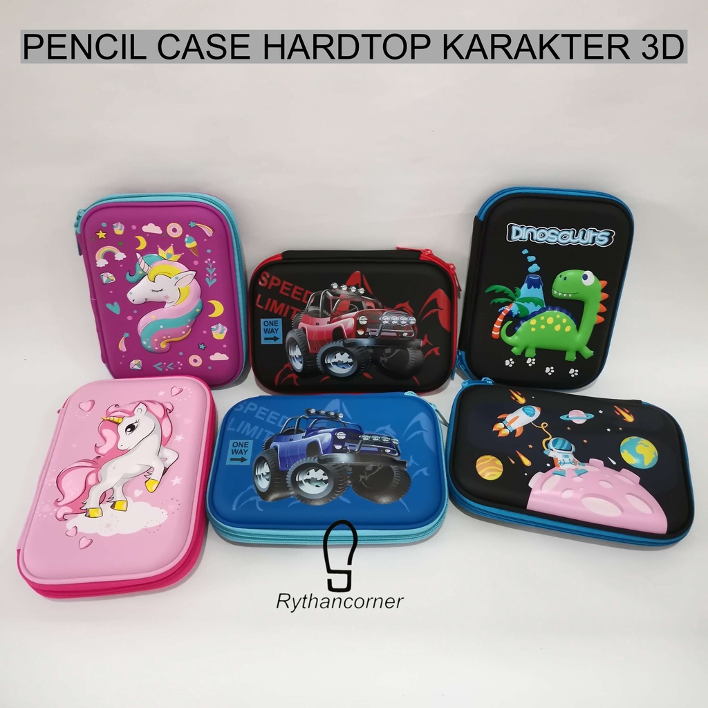 PENCIL CASE HARDTOP KARAKTER 3D UNICORN DINO JEEP