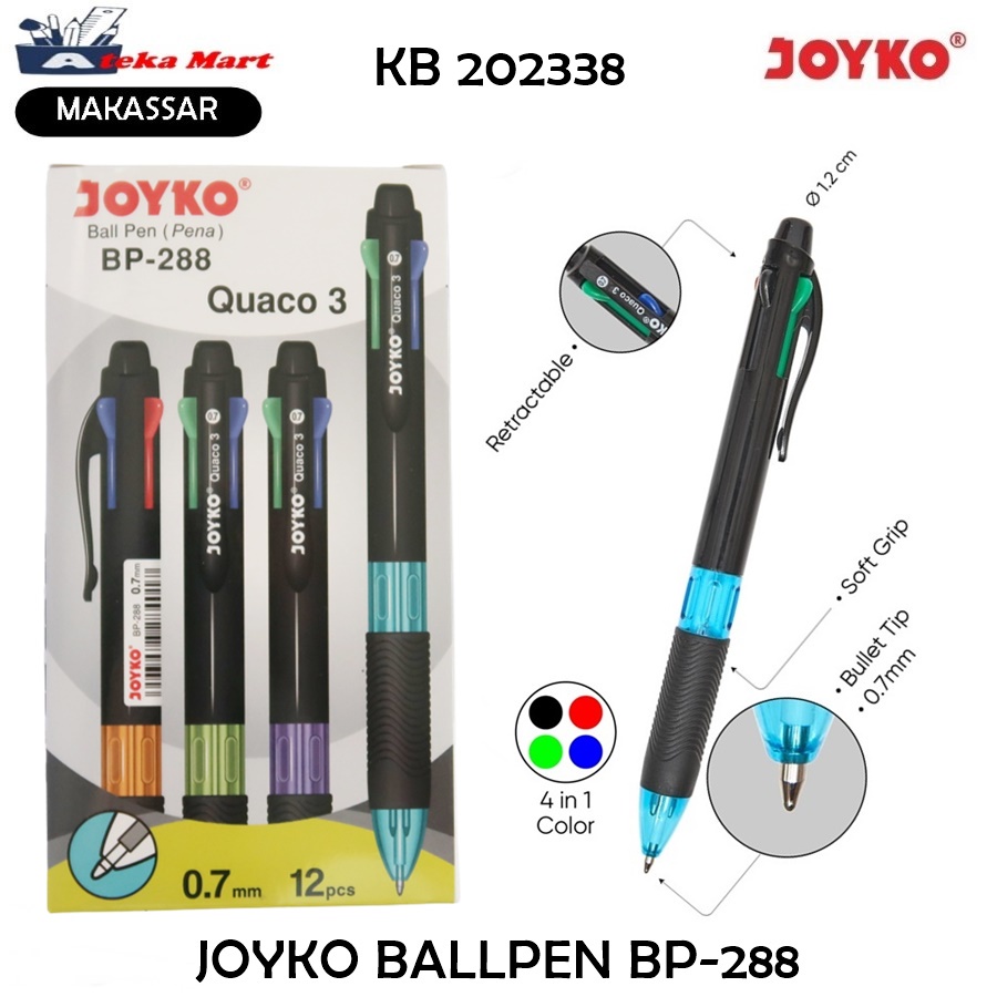 

[BOX/12PCS] JOYKO BALLPEN BP-288 PEN 4 WARNA