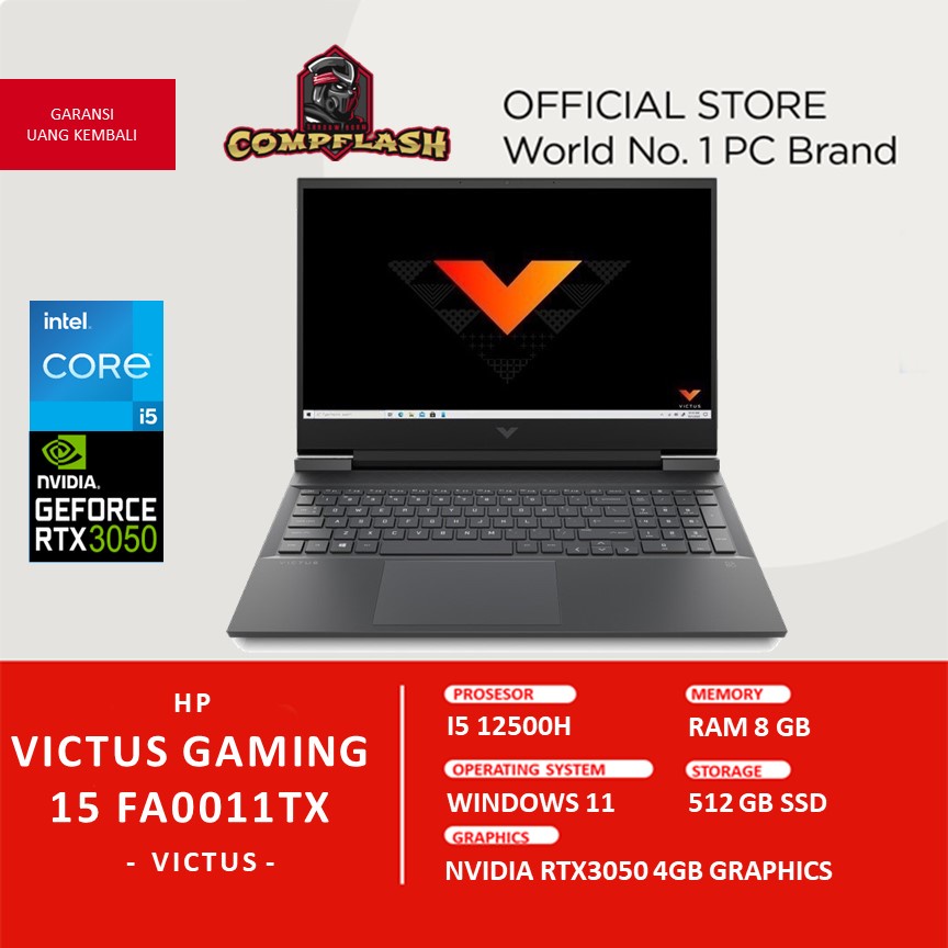 LAPTOP HP VICTUS GAMING 15 FA0011TX I5 12500H 8GB 512SSD RTX3050 4GB W11+OHS 15.6FHD IPS 144HZ BLIT 2YR+ADP