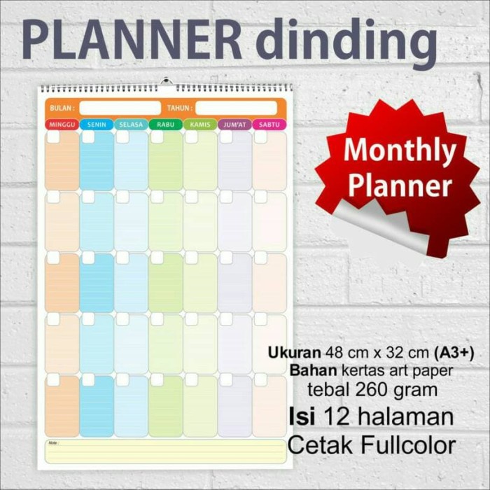 

Terlaris Planner Dinding Bulanan / Schedule Calendar / Planner Setahun