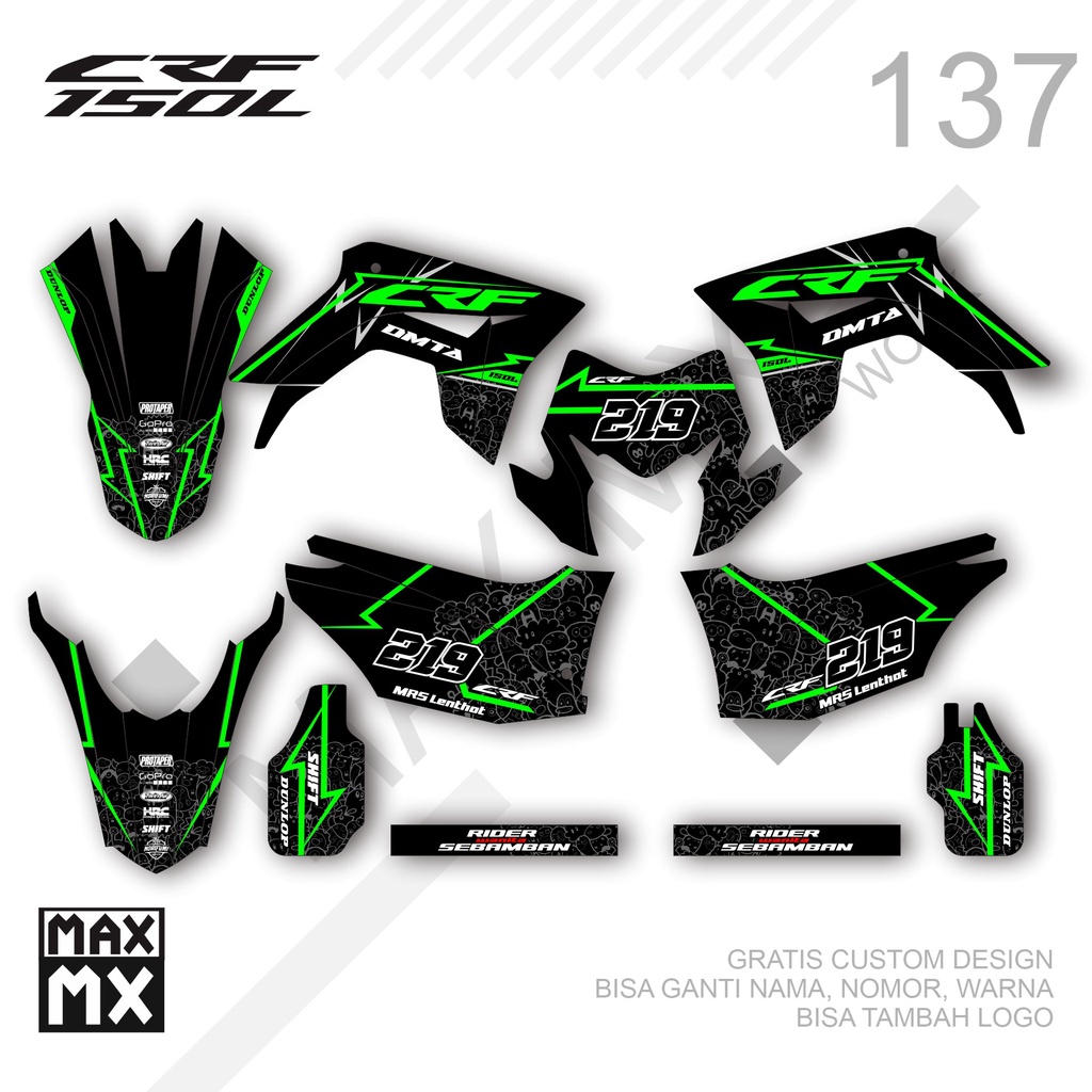 Decal CRF 150L sticker motor CRF150L stiker variasi 137 MOTIF SIMPLE KEREN HITAM HIJAU CORAK