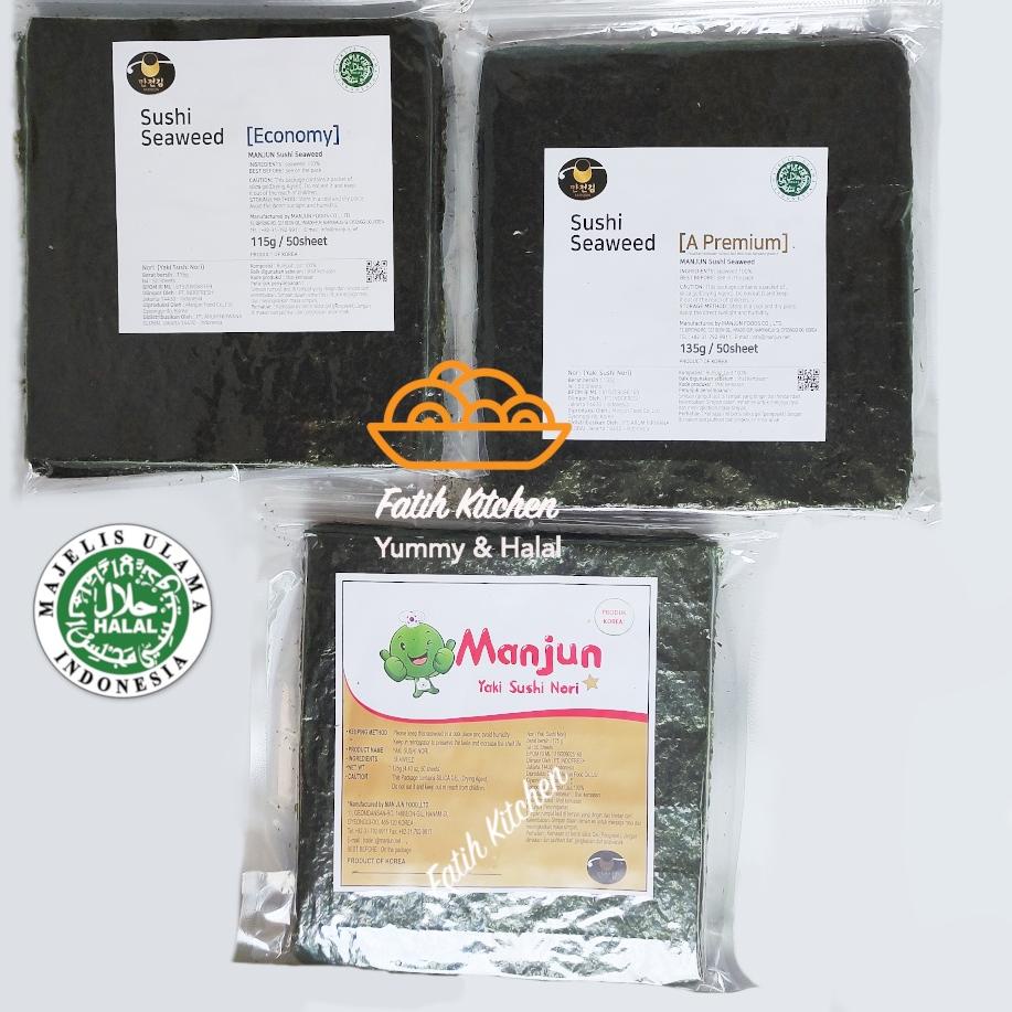 

➮ Manjun Seaweed Sushi Nori 50 Lembar Halal - varian Economy Medium Premium - Rumput Laut ❃