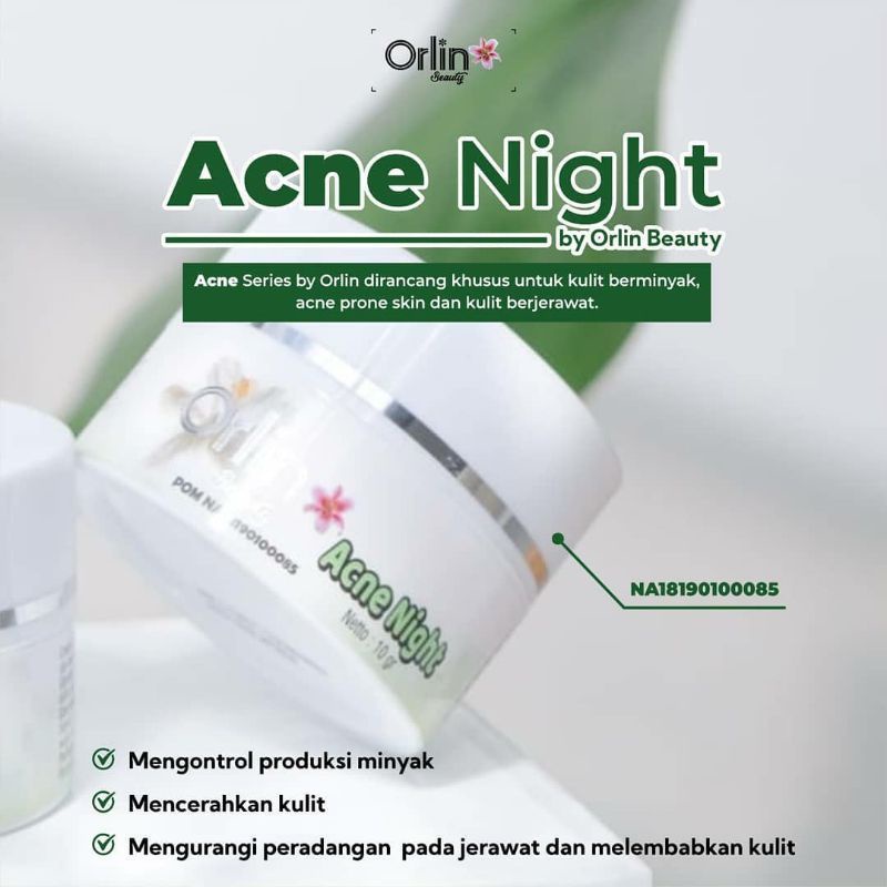 Night Cream Acne Orlin Beauty/Cream Jerawat/Krim BPOM Orlin ACNE SERIES