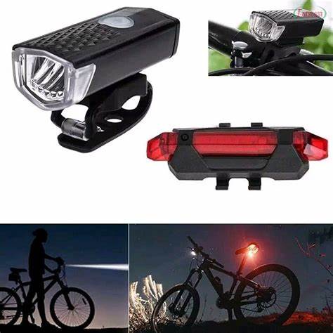 Paket lengkap lampu led usb depan sepeda 800 mAh 300 Lumens - Lampu belakang 500 mAh 15 Lumens- Aksesoris sepeda - Lampu Super Terang