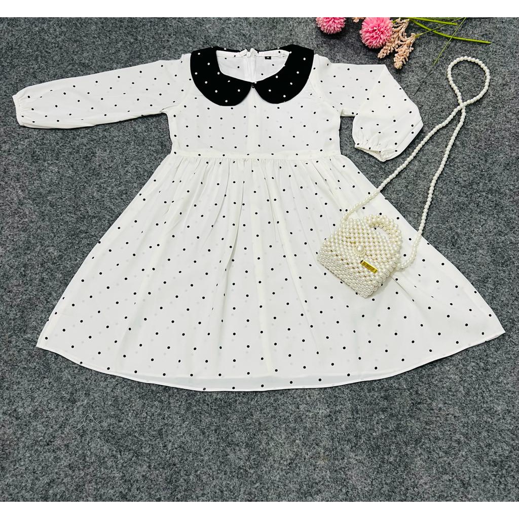 Jimmedy.id - Dress Anak Perempuan Polkadot Lengan Panjang Bahan Woolpeach Untuk Anak Usia 3-9 Tahun