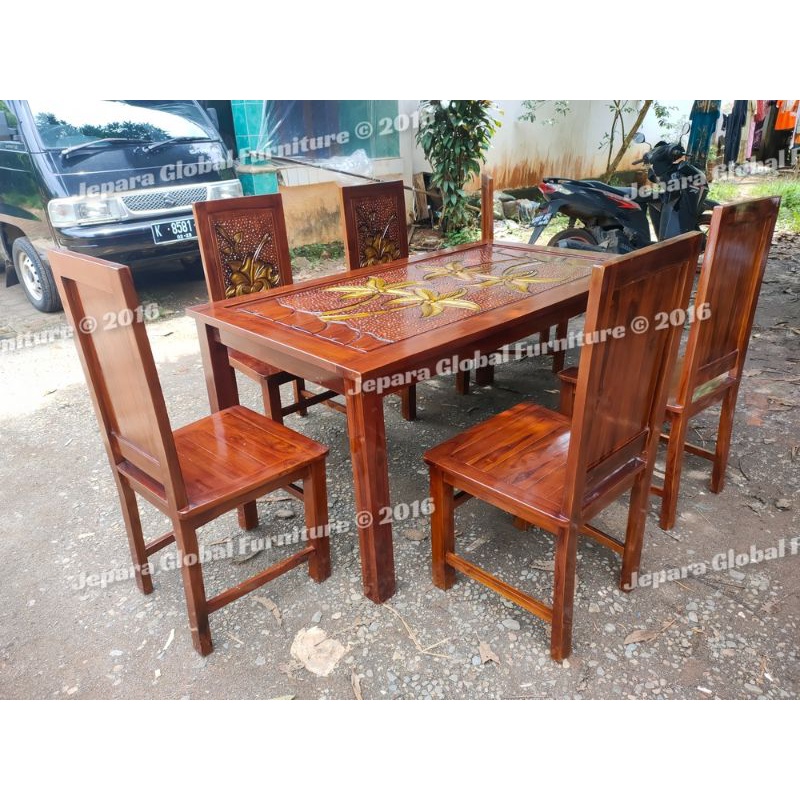 Kursi makan minimalis Jati Tulip K6 & Kaca ( meja makan minimalis jati,kursi makan,kursi jati)