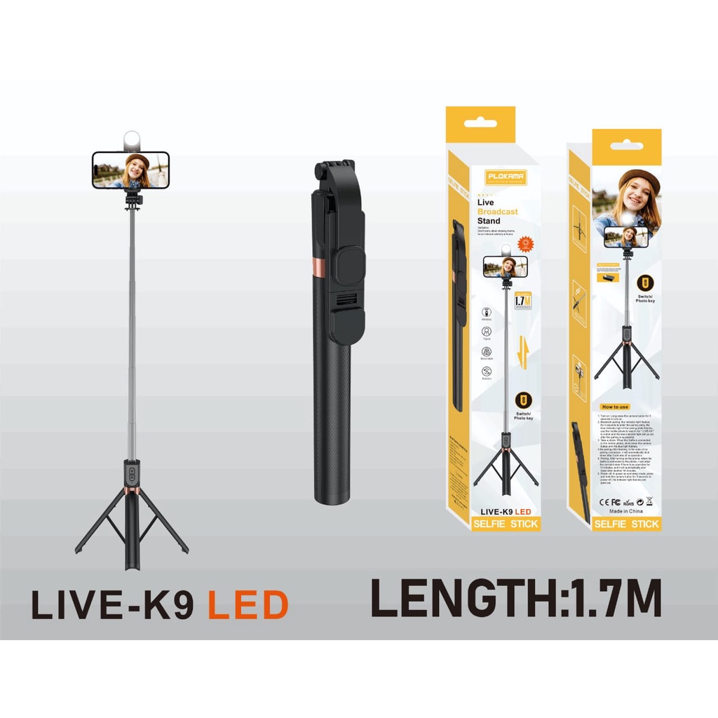 Tongsis bluetooth K9 1.7M tripod remote LED tongsis 170cm