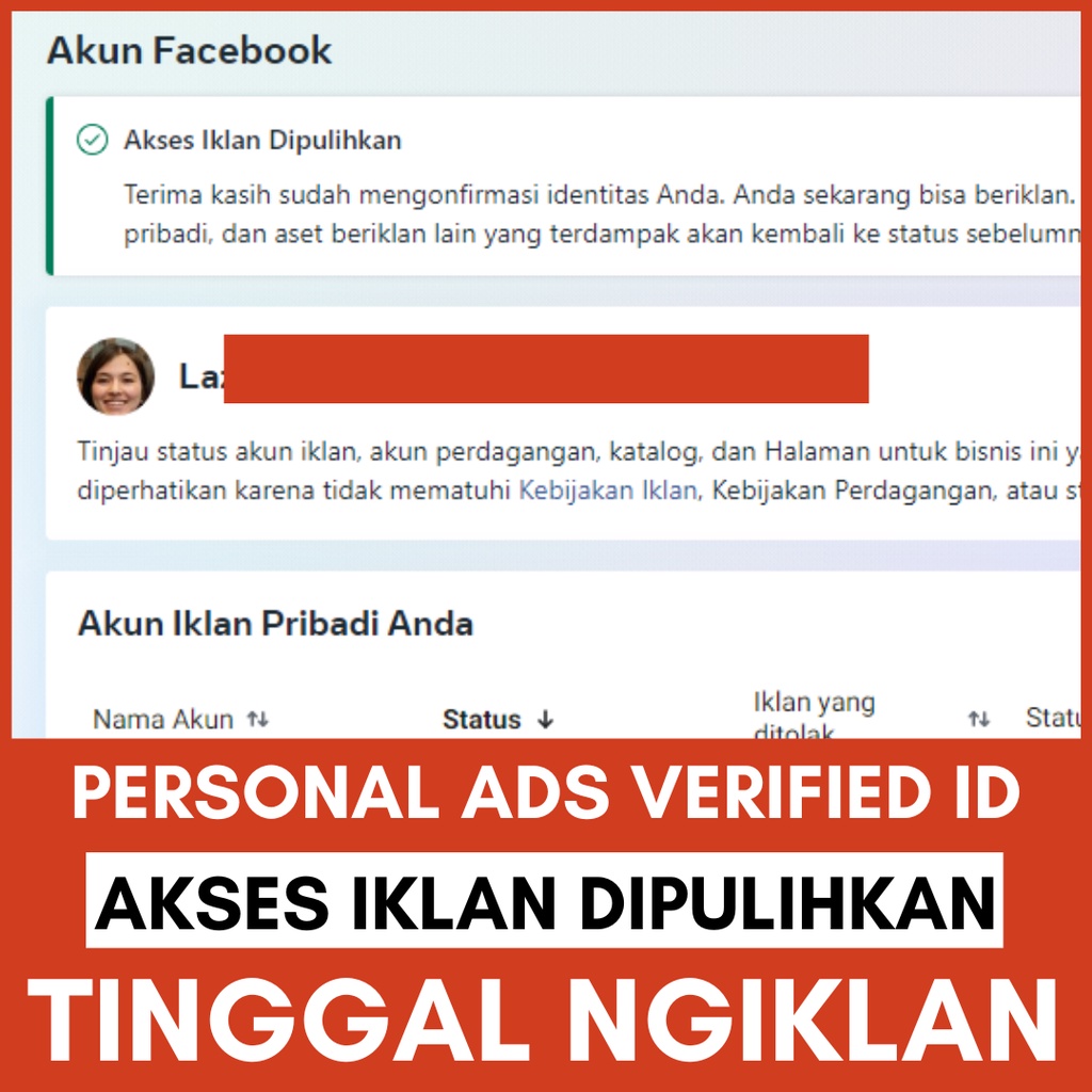 Akun FbAds Verified ID Lebih Kuat Status Facebook Ads Dipulihkan V/Mode 1