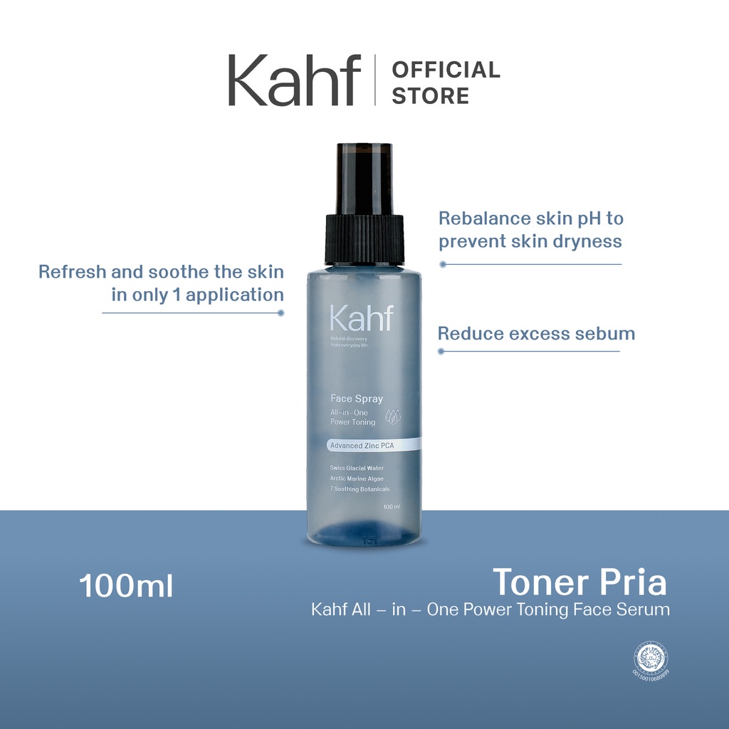 KAHF Face Toner Indonesia / Pelembab Wajah / All in One Power Toning Face Spray / Melembabkan Moisturizer Hydrating Brightening Whitening Acne Peeling Anti Aging Glowing  Glow Skincare Treatment Perawatan Kulit Wajah Pria Cowo Series Paket / Essence Mist