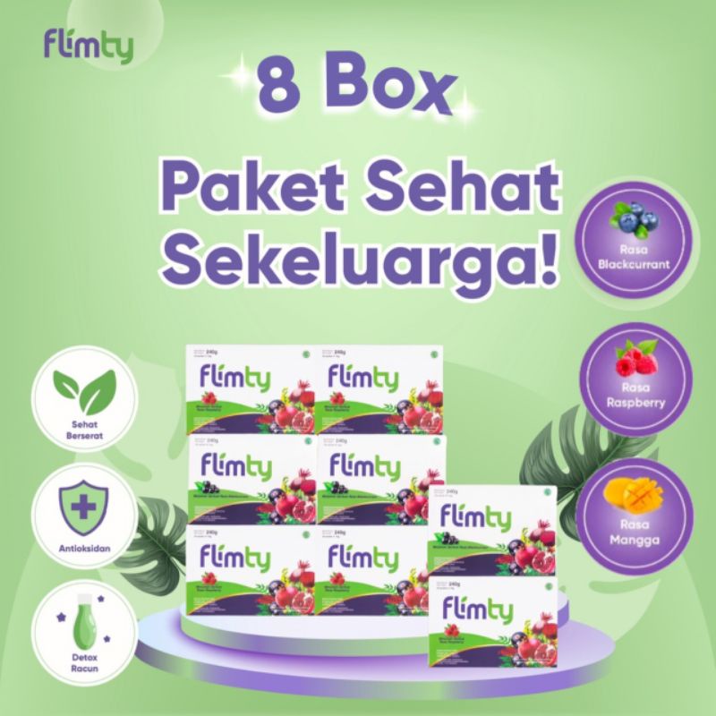 FLIMTY FIBER - PAKET HEMAT DAN SEHAT 8 BOX Ready 3 Rasa Blackcurrant / Raspberry / Mangga