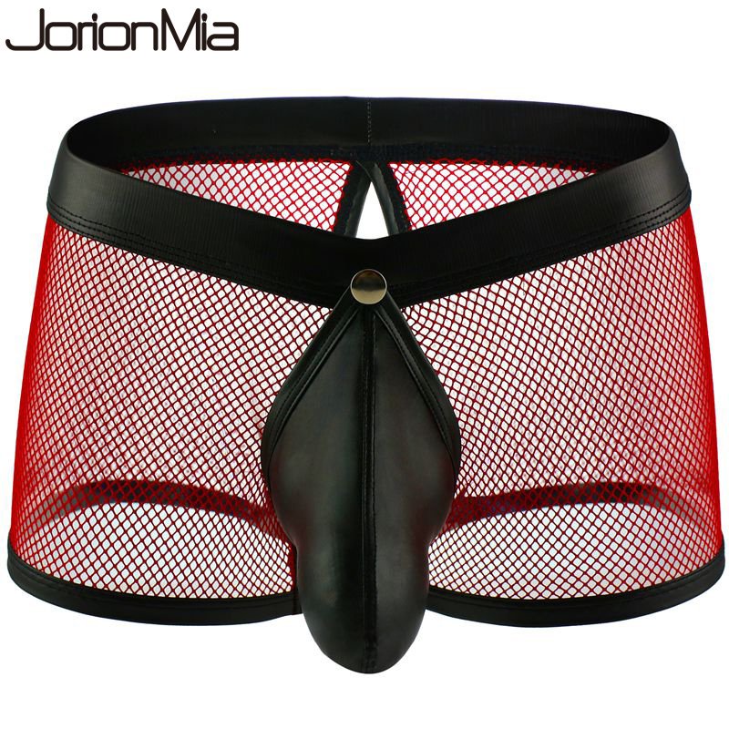 New Sexy Breathable Men's Boxer Men Mesh Transparent See Through U-convex Underwear Separatable Fron