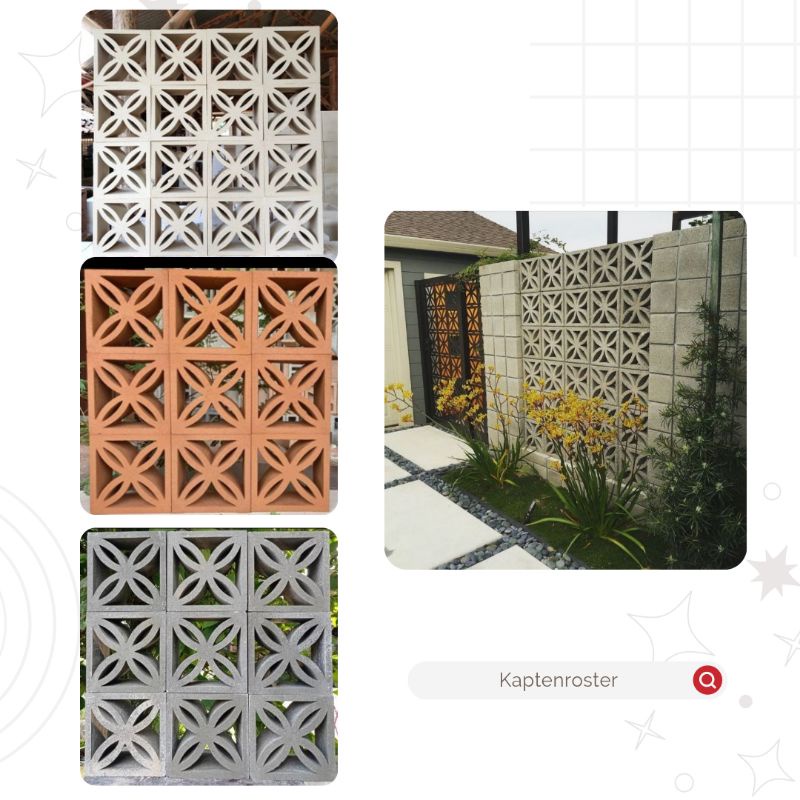 Roster beton minimalis merah motif kawung