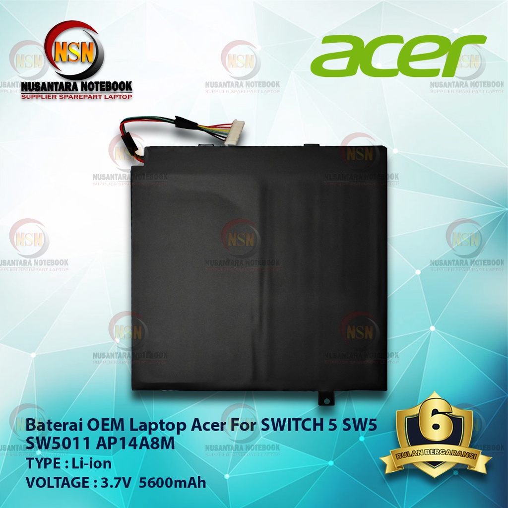 Baterai OEM Laptop Acer SWITCH 5 SW5 SW5011 AP14A8M 3.7V 5600mAh