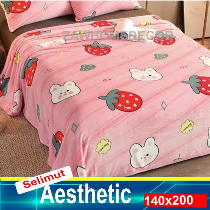 Selimut Dewasa SELIMUT BULU HALUS MOTIF DEWASA MINIMALIS DAN AESTHETIC 140X200 cm - Strawberry Pink(