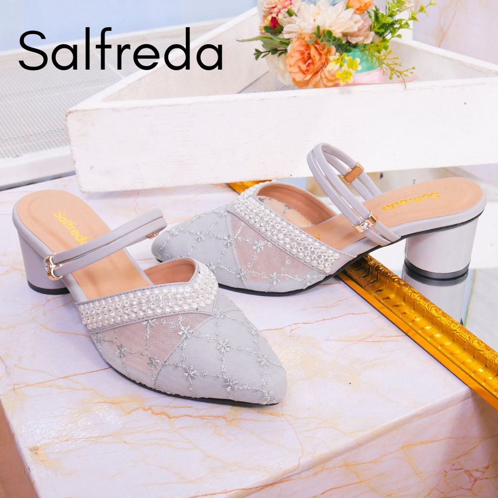 Sepatu Sandal Pesta Wanita Kondangan Elegan Terbaru Mewah Ori Import Impor Korea Brukat Hak Heels 5 cm Kaca Pernikahan Wedding Kantoran RB70005