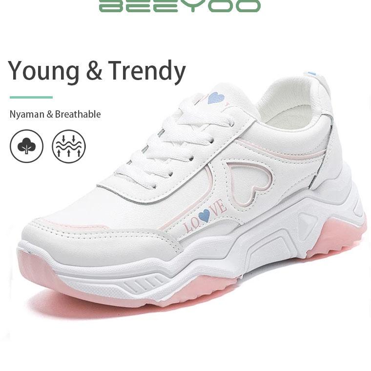 MURAH Beeyoo Sepatu Wanita Sneakers Putih Sepatu Fashion WD104