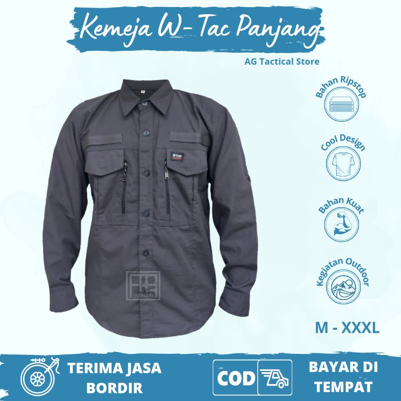 Kemeja Tactical W-TAC Tangan Panjang / Baju Kemeja Tactical Lapangan PDL / Hem Atasan Kemeja