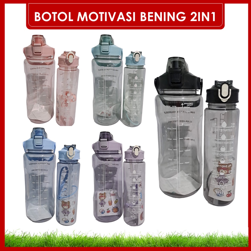 DEOSOFFICIAL -- BOTOL MINUM VIRAL MOTIVASI BENING 2IN1 KAPASITAS 2L DAN 1L ML-BM312