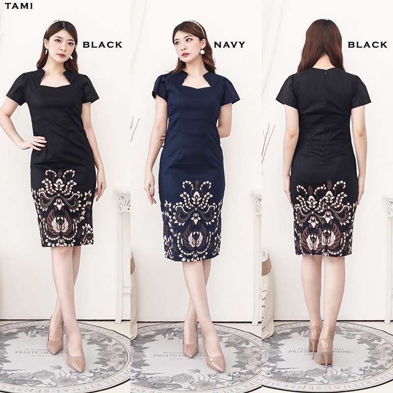 Evercloth Tami / Belvi / Kelana Dress Wanita Batik Lengan Panjang Couple Modern Dress Batik Modern Gaun Pesta Dress Batik Wanita Model Span Rok Seragam Slimfit Pressbody