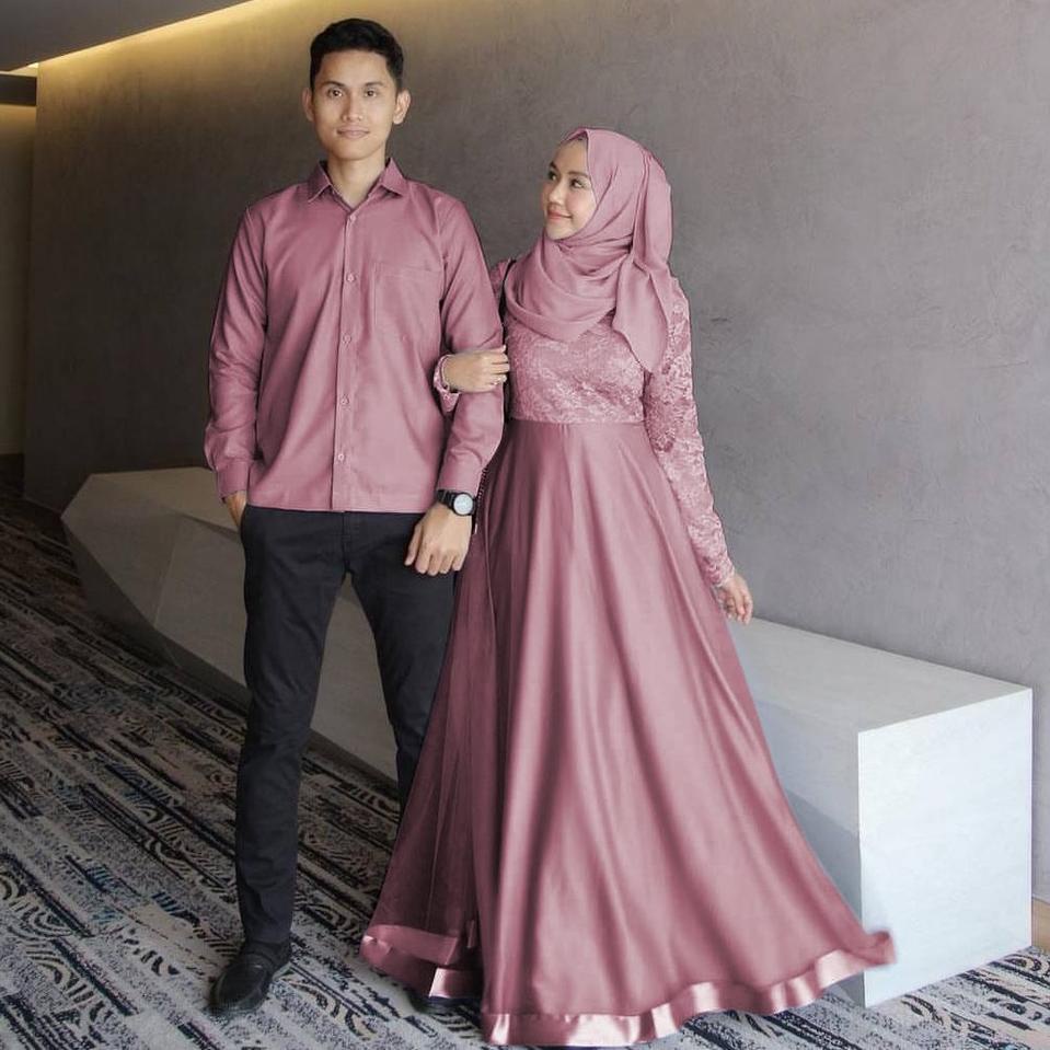 TREND TERKINI P77 Couple Agoda / Bahan Brukat Furing / Gamis Dan Kemeja / Harga Sepasang べ