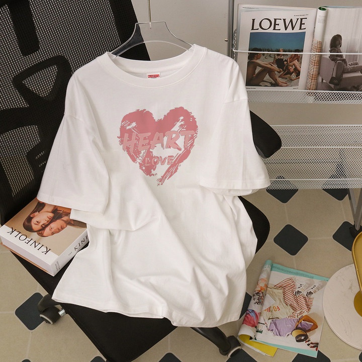 kaos wanita korean style heart graphic print t-shirt oversize lengan pendek import kaos hitam