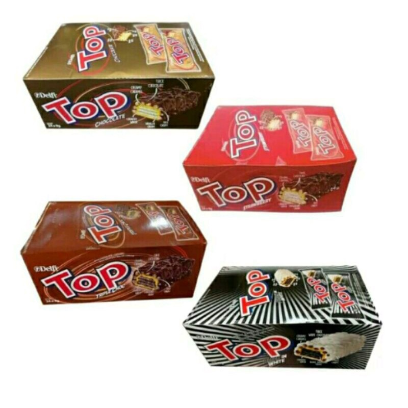 Delfi Top Cokelat 9g Box Isi 24 Pcs Mix Triple Choc,Chocolate,Black In White, Strawberry