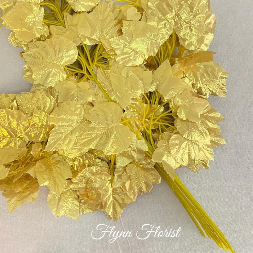 ℗ Daun Anggur Emas (lusinan) Daun Artificial / Daun Dekorasi / Daun Plastik / Daun Pernikahan ۝