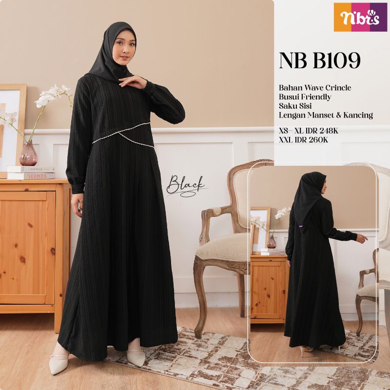 Gamis Nibras Terbaru NB B109 Burgundy Black Maghoney Terbaru 2023 Nb b109