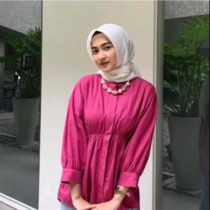 Blouse Linen Tari Kerut Depan Kemeja Blouse