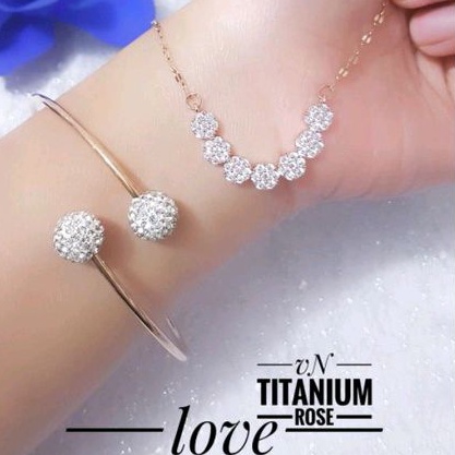 Gelang Set Kalung Bunga Permata Jalar Lengkung Warna Rosegold Awet Anti Karat 2702a2