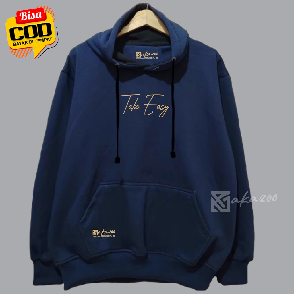 hoodie pria original 100% branded oversize Sablon Take Easy Navy hoodie pria distro premium ziper hoodie original hoodie oversize korean style pria hoodie akazoo.id