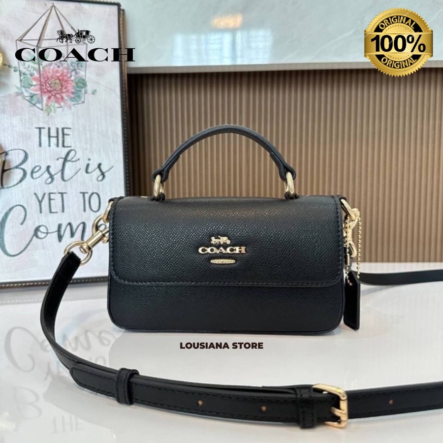 Tas Coach Mini Josie Top Handle Crossbody Ieather Black and Gold