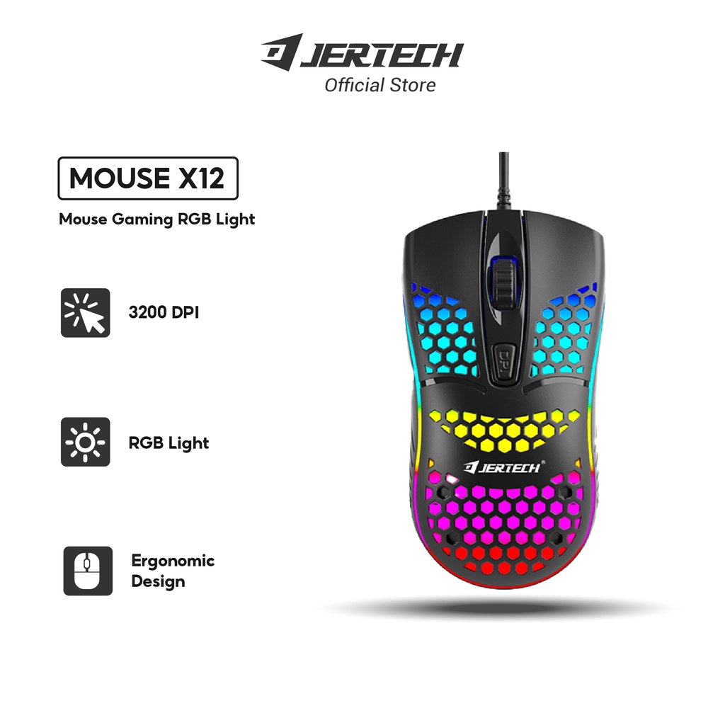 JERTECH Mouse Gaming Rgb Kabel Usb X12 LED Chroma Illumination Grade Sensor