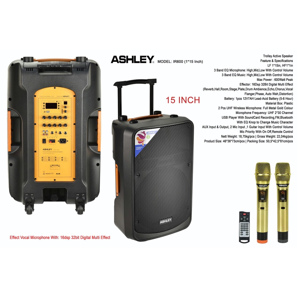 Speaker Portable "ASHLEY" IR-600, 15Inch