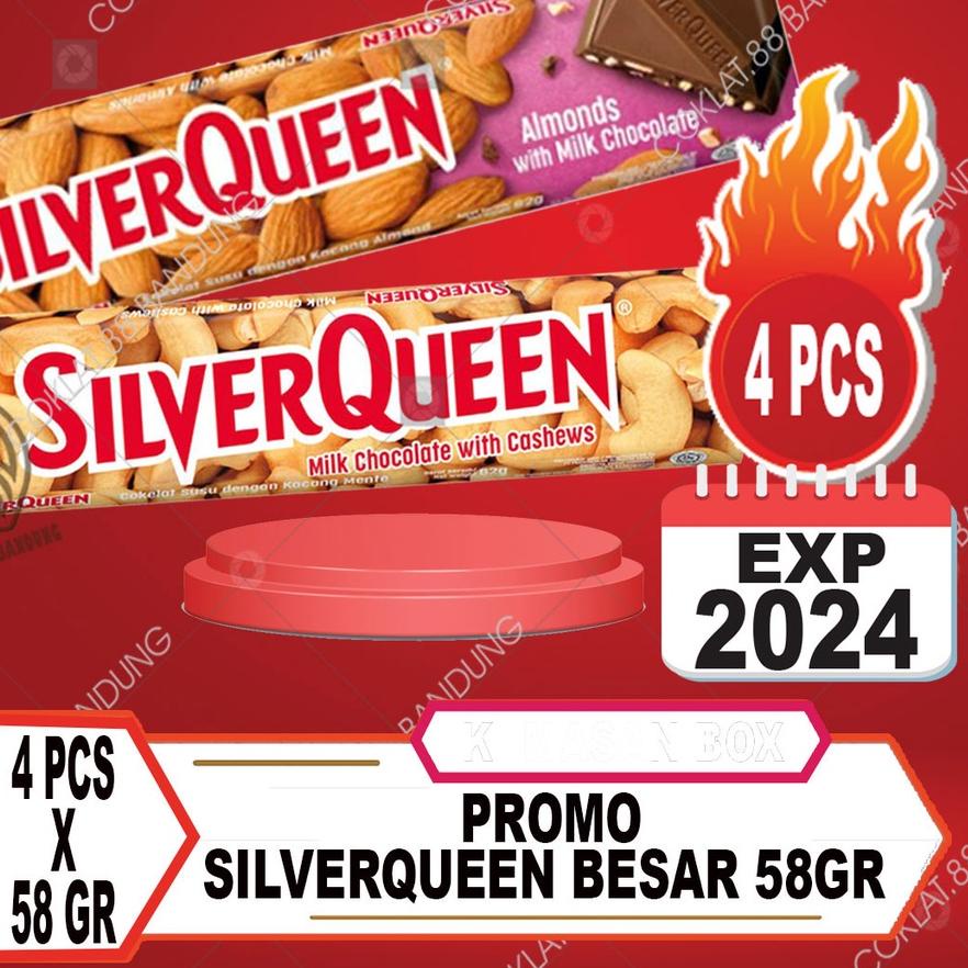 

☼ SILVERQUEEN 58gr Isi 4 pcs X 58 gr Cokelat Besar, Coklat SIlver Queen 58gr X 4pcs Almond Cashews Mete 58 gr ֍