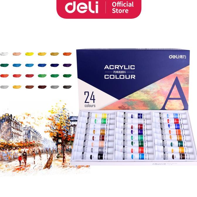 

Deli 24 colors acrylic paint paste delicate and the brush 73858