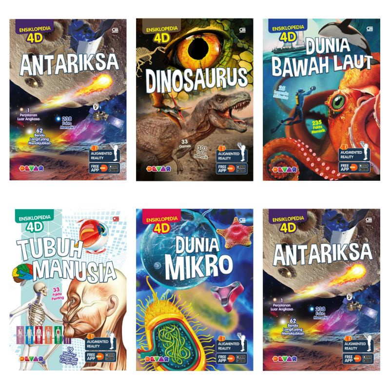 Seri Judul Lengkap Buku Wow Ensiklopedia 4D Junior Antariksa Dinosaurus Dunia Bawah Laut Tubuh Manus
