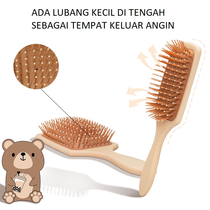 Sisir Wanita Kayu Asli Sirir Besar Motif Boba MilkTea Premium Anti Rontok Sisir Anak Lucu Sisir TeddyBear Beruang