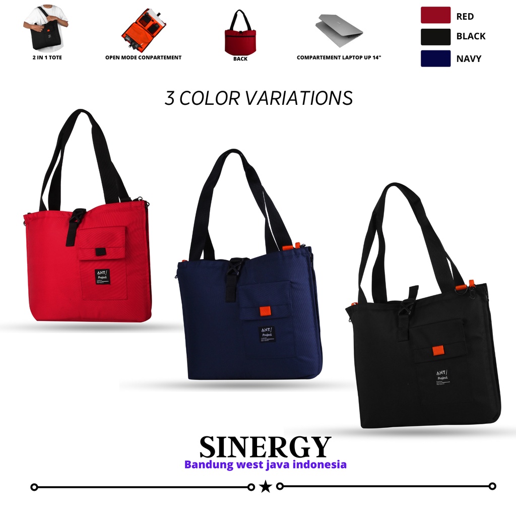 REV X ANT - Tote Bag Laptop SINERGY - Tas JingJing Extra Slot Pocket compartement Laptop dan Tablet