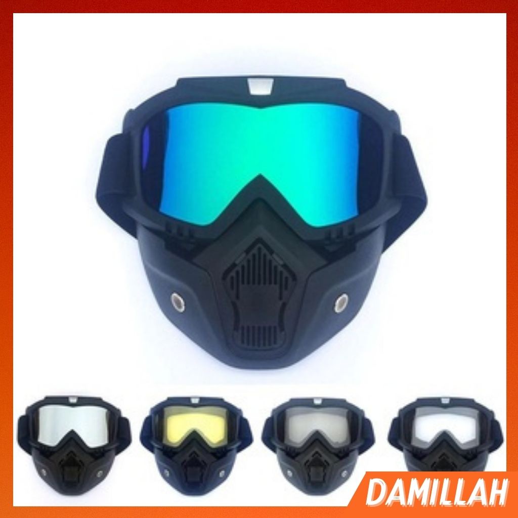 Kacamata Googles + Masker Full Face Helem Goggle Mask Helm Gun Ski Motor Cross Topeng Kaca Mata Trai