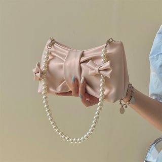 Bag Cute Pearl Chain Bow Ornament Shoulder Bag Underarm Pouch Tas Bahu 10110