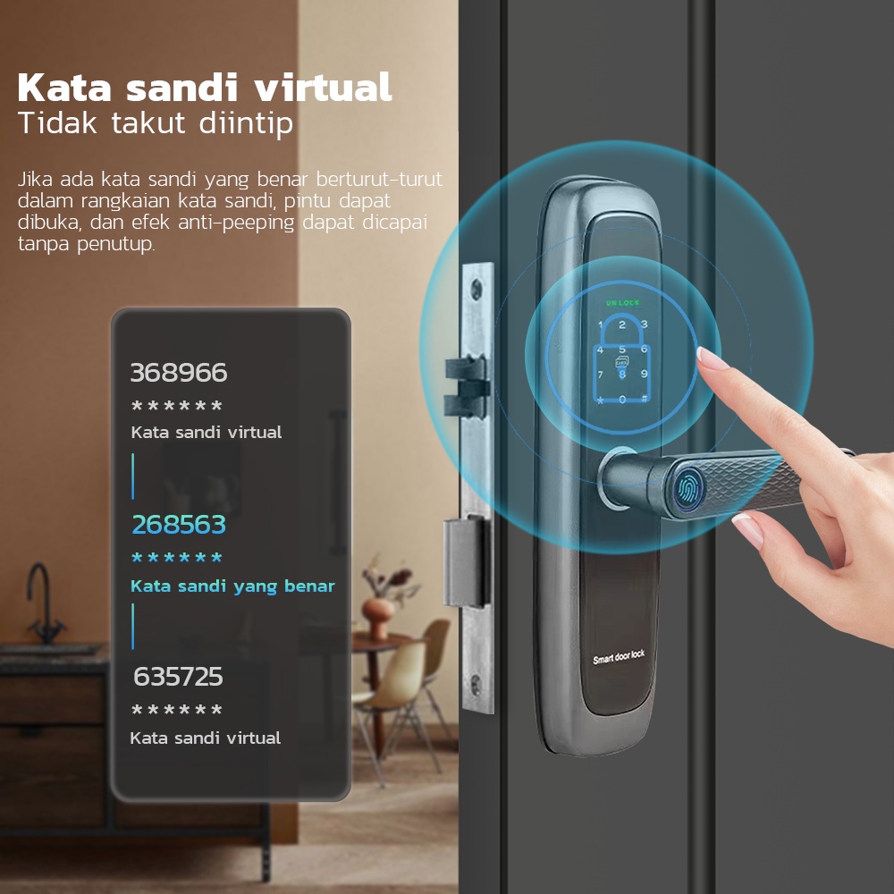 Kadonio kunci pintu sidik jari kunci pintar kunci pintu digital IC Card Smart Lock Sliding Door with Handle Kontrol App kunci pintu digital