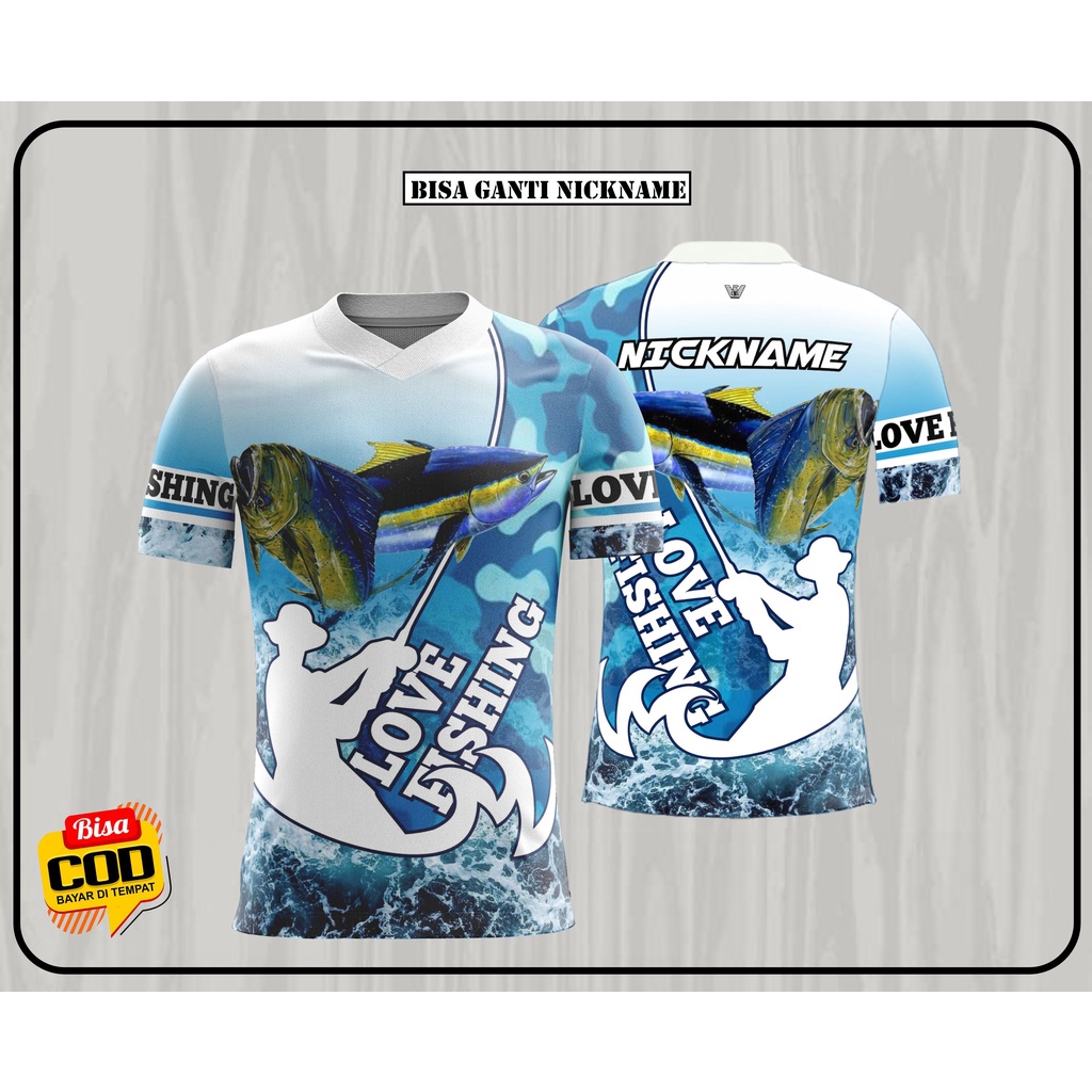 Kaos Jersey Mancing pria lengan pendek full printing gratis ganti nama dan logo sendiri