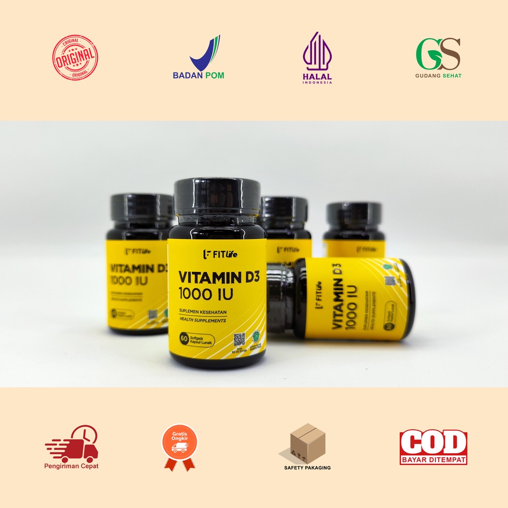 Manado Fitlife Vitamin D3 1000 IU / 60 Softgels BPOM & Halal
