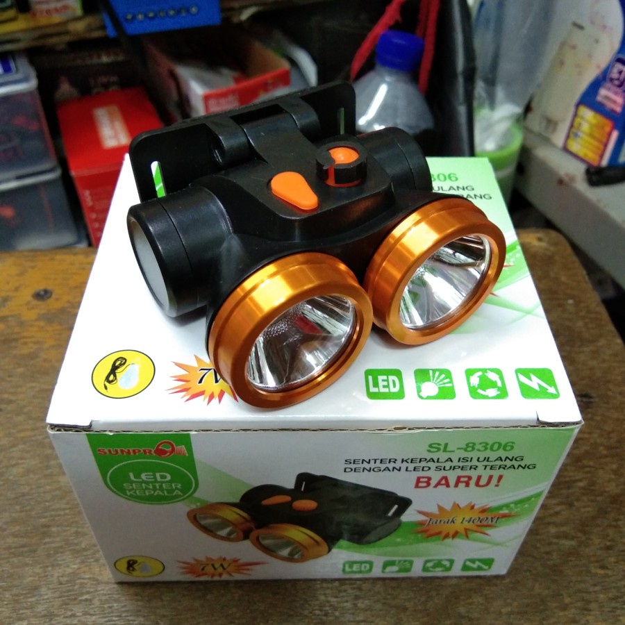 COD Senter Kepala Led Sunpro SL-8306 Cahaya Super Terang Putih-Kuning