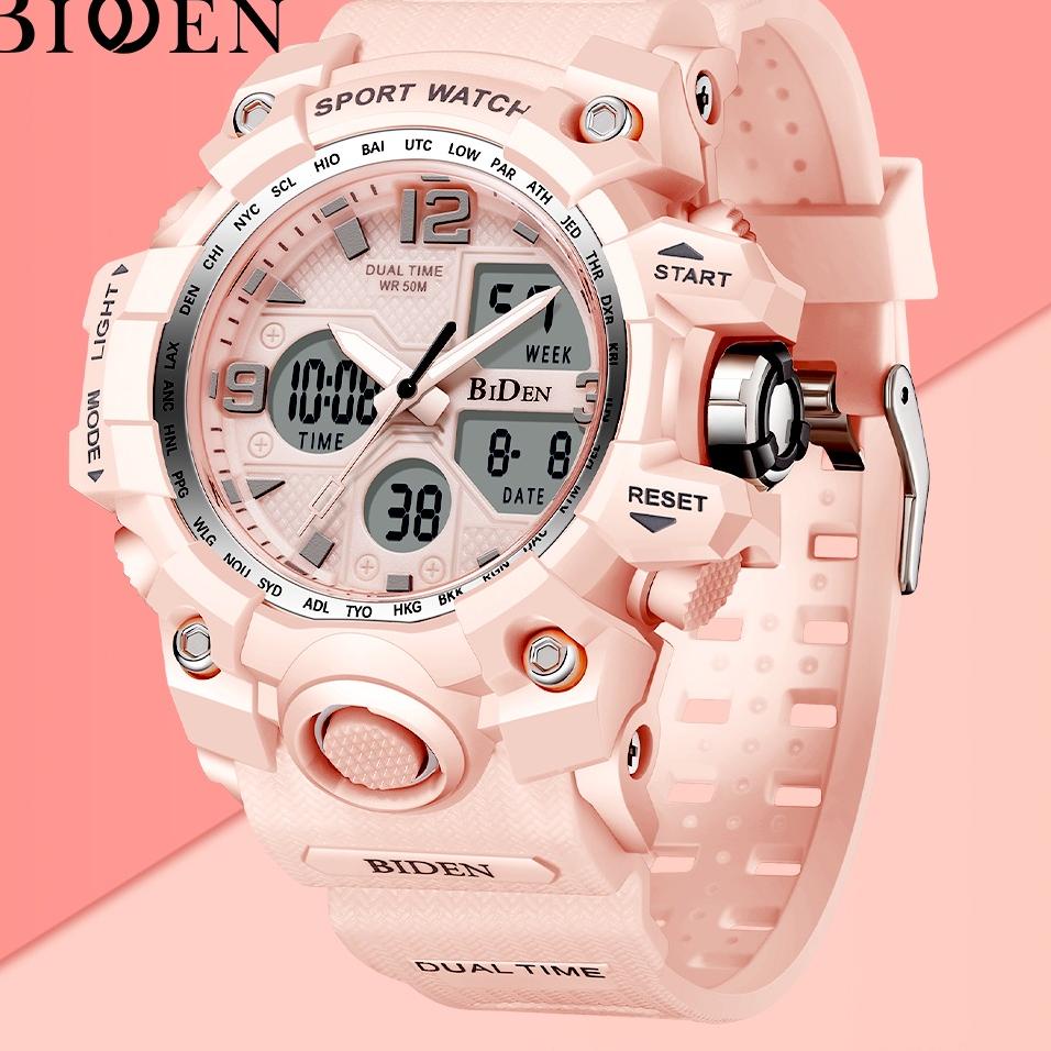 TERPERCAYA BIDEN Jam Tangan Wanita Orinal Anti Air Multifungsi Olahraga Dital Analog Tali Silikon Ja