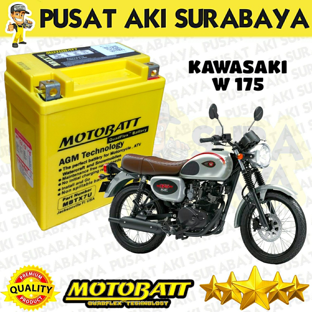 PUSAT AKI MOTOBATT MBTX7U 12V 8.5 AH SEPEDA MOTOR KAWASAKI W 175 DTRACKER 250 KLX 150 BF KSR 110 GTZ8V YTX7L