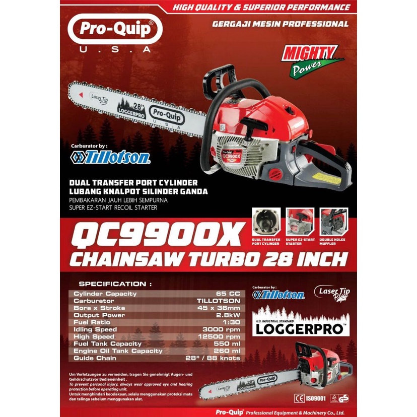 Chainsaw Potong Kayu Proquip 28 Inci TIPE QC 9900 X